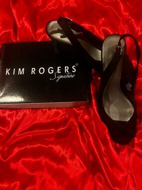 Kim Rogers Black Slingback Kitten Heels with Ankle Strap